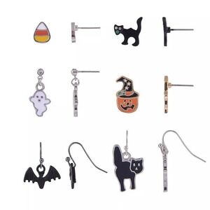 Celebrate Together Halloween Earring Set 6‎ Pair Cats Ghost Candy Corn NWT